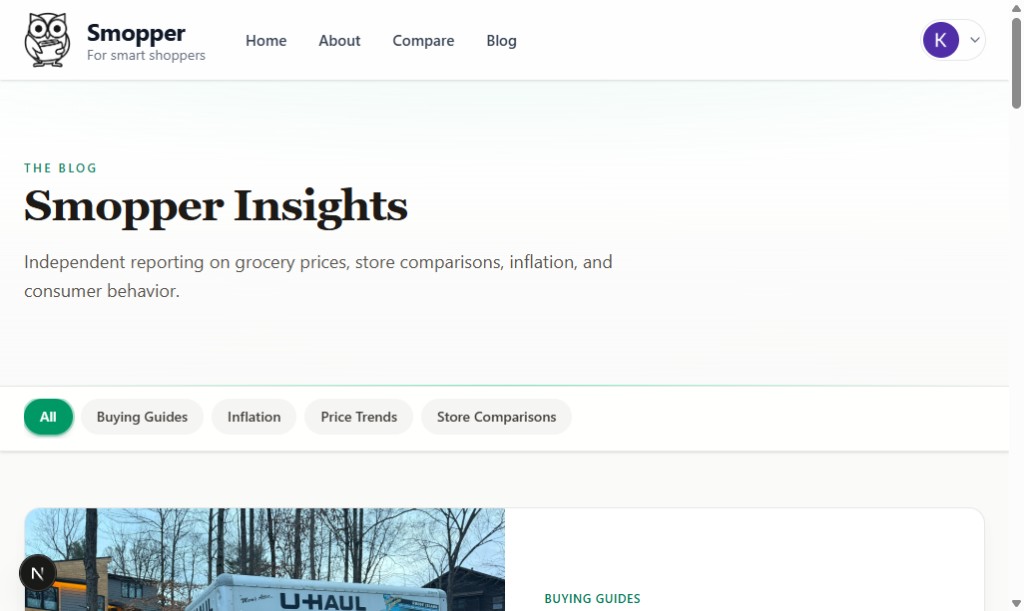 Smopper Insights blog index with categories and recent posts