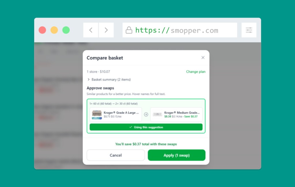 Smopper compare basket with swap suggestions